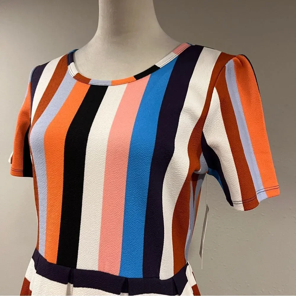 LuLaRoe Amelia Multicolor Striped short sleeve knee length Dress size medium‎ - Picture 2 of 13